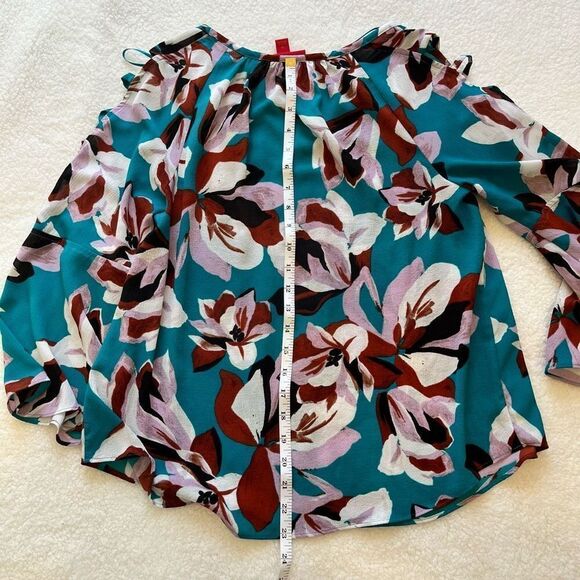 Jennifer Lopez Women's Turquoise Floral Bar Bell‎ Sleeve Peasant Top Sz M - Picture 9 of 9